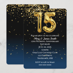 15-årsjubileum Guld Balloons & Confetti Invati Inbjudningar