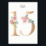 15-Blommigtars Bordsnummer med gyllene kort<br><div class="desc">Glytt nummer med bordsnummer för mjuk pastellproduktion av blommigt. Anpassa teckensnittet stil,  storlek och färg.</div>
