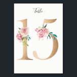 15-Blommigtars Bordsnummer med gyllene kort<br><div class="desc">Glytt nummer med bordsnummer för mjuk pastellproduktion av blommigt. Anpassa teckensnittet stil,  storlek och färg.</div>