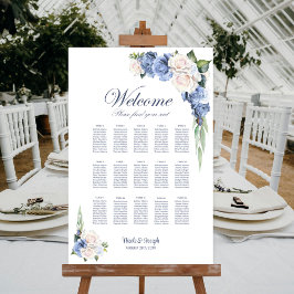 15 Bord Blå Vit Ros Blommig Placeringsplan Poster