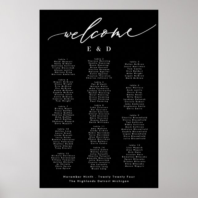 15 bord Black Calligraphy Bröllop Välkomstplats Poster (Framsidan)