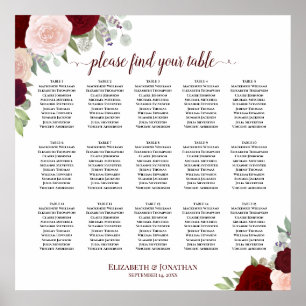 15 Bord Burgundy Red & Rosa ros Seatdiagram Poster