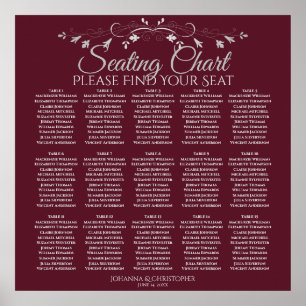 15 Bord Elegant Burgundy Bröllop-sittplatsplan Poster