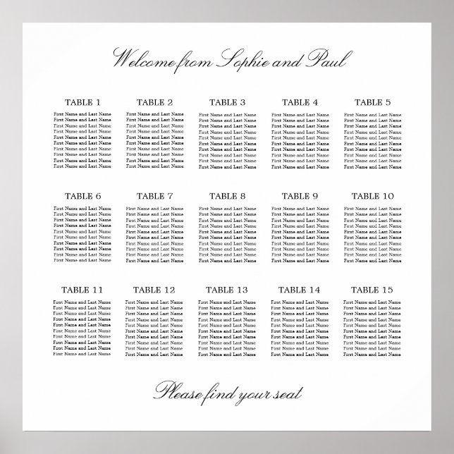 15 Bord Elegant Minimalistisk Placeringsplan Poster (Framsidan)