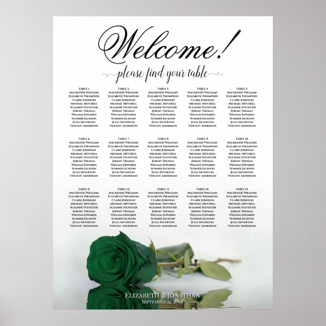 15 Bord Emerald Grönt Ro Bröllop Poster (Framsidan)