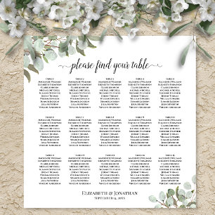 15 Bord Eucalyptus Löv sätesdiagram för Bröllop Poster
