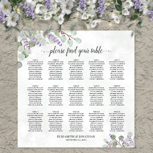 15 Bord Eukalyptus Lavendel Bröllopsplatskarta Poster