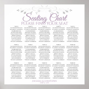 15 Bord Lavender on White Bröllop Seating Chart Poster