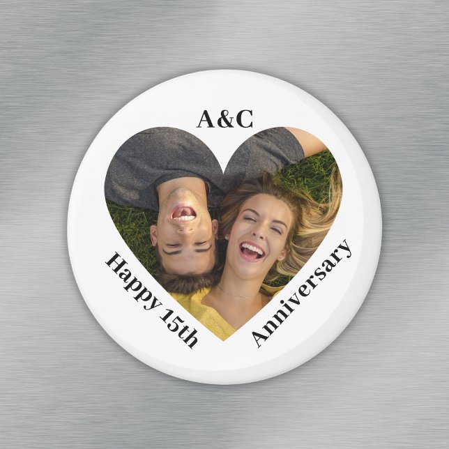 15 Bröllop-årsdag Ett par Keepsaké Heart Photo Magnet (15 Wedding Anniversary Couple Keepsake Heart Photo Magnet
)