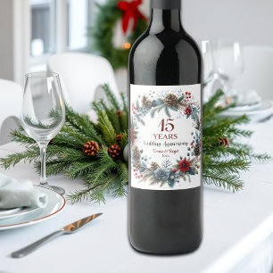 15:e Crystal Bröllop-årsdagen Elegant Winter Vinflaska Etikett