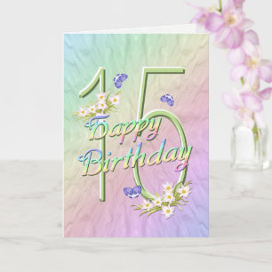 15:e födelsedag - Butterflies and Flowers Card Kort