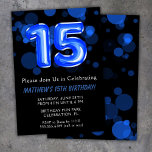15:e födelsedag: Kids Blue Boy Party Inbjudningar<br><div class="desc">15:e födelsedag: Barn blå party 15:e födelsedagsfest inbjudan för en 15-årig pojke med modernt skript och roligt blå folie ballonger.</div>