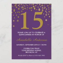 15:e födelsedag Lila Guld Dots Quinceañera