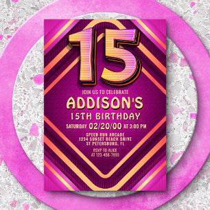 15:e födelsedag Neon-inbjudan Inbjudningar