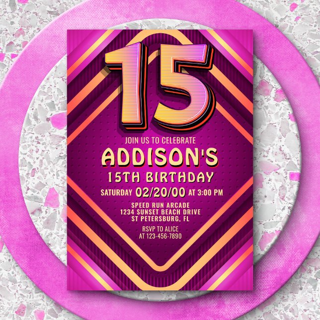 15:e födelsedag Neon-inbjudan Inbjudningar (Skapare uppladdad)