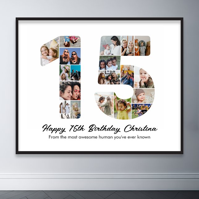 15:e födelsedag nummer 15 Fotokollage Bild Poster (15th birthday number 16 photo collage)