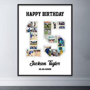 15:e födelsedag Nummer 15 Fotokollage Poster