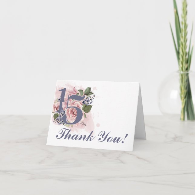 15:e födelsedag Quinceanera Chic Blommigt Vattenfä Tack Kort (Framsida)