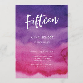 15:e födelsedagarinbjudan Rosa Lila Watercolor Inbjudningar