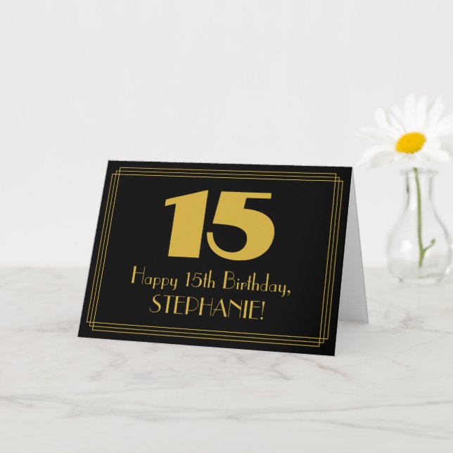 15:e födelsedagen: Art Deco Inspired Titta "15" oc Kort (Liten växt)