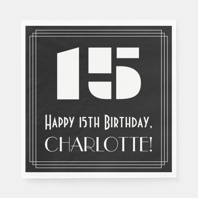15:e födelsedagen: Art Deco Inspired Titta "15" +  Pappersservett (Framsidan)