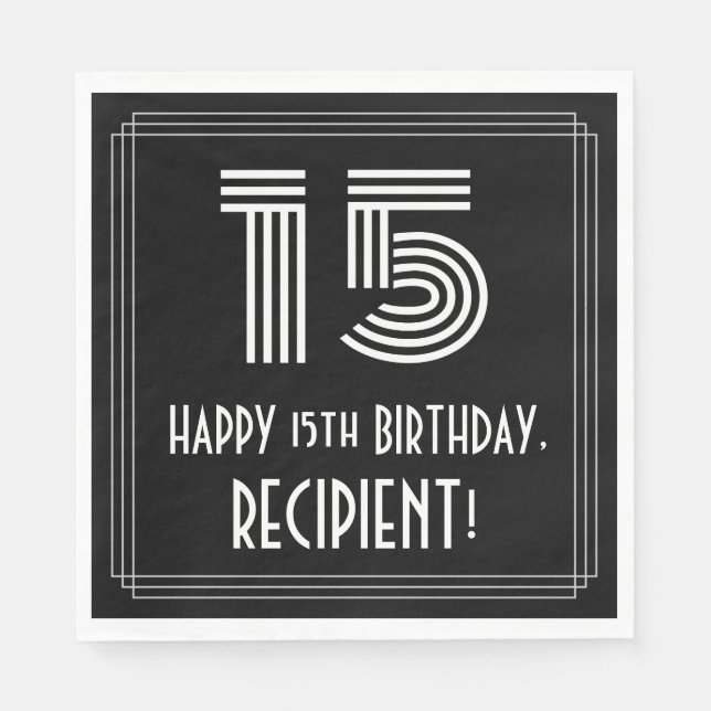 15:e födelsedagen: Art Deco Inspired Titta "15" +  Pappersservett (Framsidan)