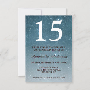 15:e födelsedagen Blue Midnight Himlar Stars Quinc Inbjudningar