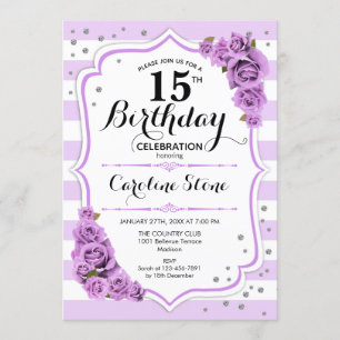 15:e födelsedagen - Lavender White Lila blommor Inbjudningar