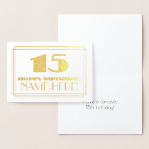 15:e födelsedagen; Namn + Art Deco Inspired (15) Folierat Kort