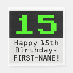 15:e födelsedagen - Nerdy/Geeky Stil "15" och Namn Pappersservett