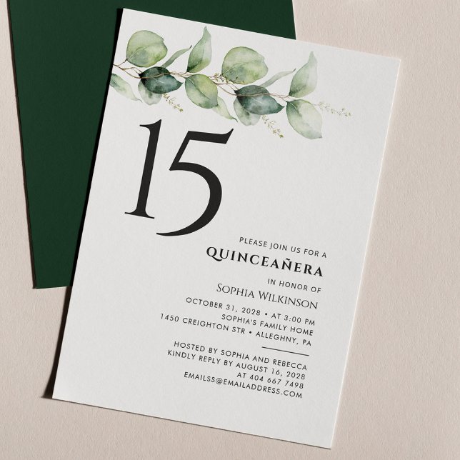 15:e födelsedagen Quinceanera Eucalyptus Foliage Inbjudningar (Skapare uppladdad)