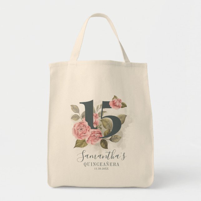 15:e födelsedagen Quinceanera Rosa Blommigt Greene Tygkasse (Framsidan)