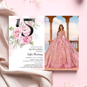 15:e födelsedagen Quinceanera Rustic Blommigt Foto Inbjudningar