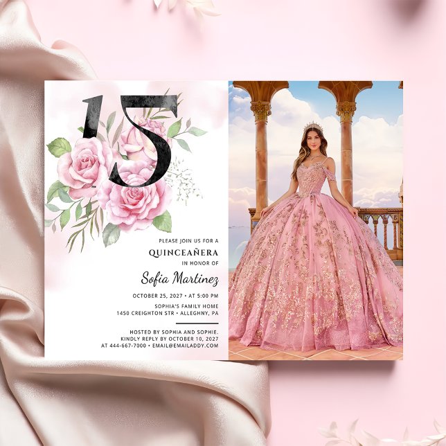 15:e födelsedagen Quinceanera Rustic Blommigt Foto Inbjudningar (Skapare uppladdad)