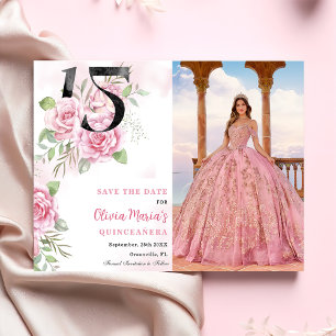 15:e födelsedagen Quinceanera Rustic Blommigt Foto Spara Datumet