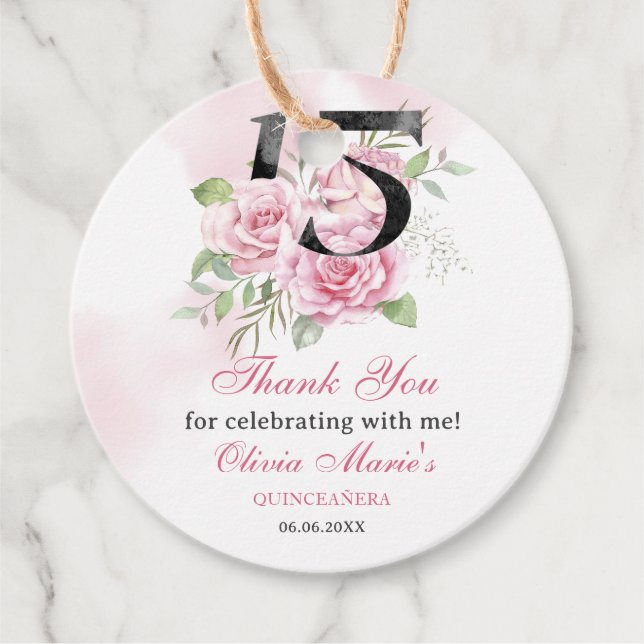 15:e födelsedagen Quinceanera Rustic Blommigt Gåvor Etiketter (Framsida)