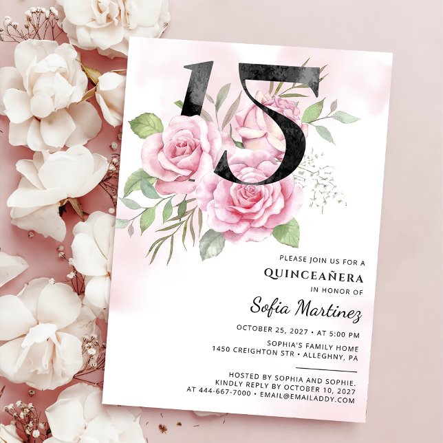 15:e födelsedagen Quinceanera Rustic Blommigt Inbjudningar (Skapare uppladdad)