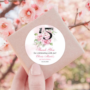 15:e födelsedagen Quinceanera Rustic Blommigt Runt Klistermärke