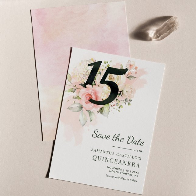 15:e födelsedagen Quinceanera Rustic Blommigt Spara Datumet (Floral Save the Date Quinceanera Birthday Announcement Card)