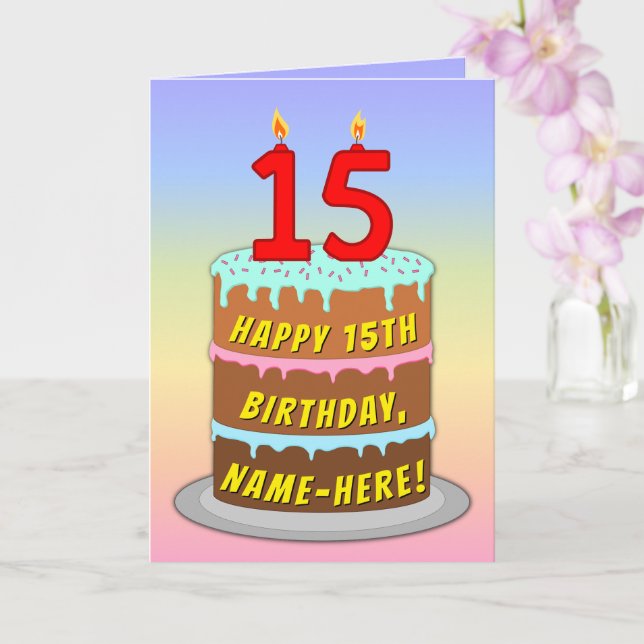 15:e födelsedagen - Roligt Cake & Candles, med ege Kort (Orkide)