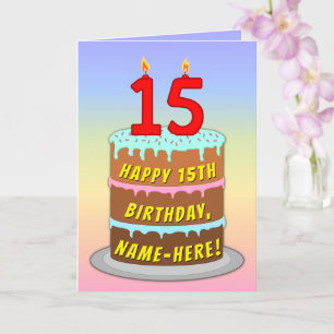 15:e födelsedagen - Roligt Cake & Candles, med ege Kort