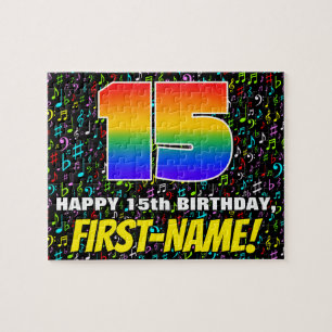 15:e födelsedagen - Roligt, färgstarka musiksymbol Pussel