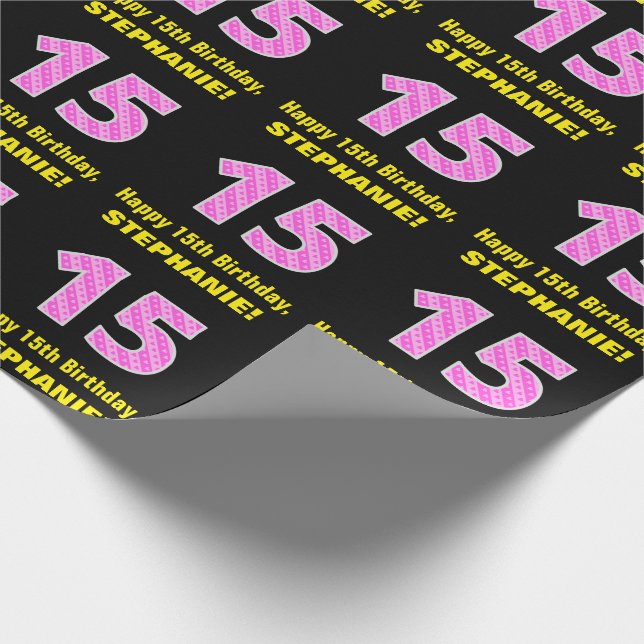 15:e födelsedagen: Rosa Rand och örter "15" + Namn Presentpapper (Hörn)