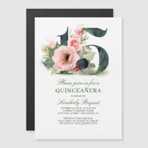 15:e födelsedagsdagen Blommigt Quinceanera Magnetisk Inbjudningskort