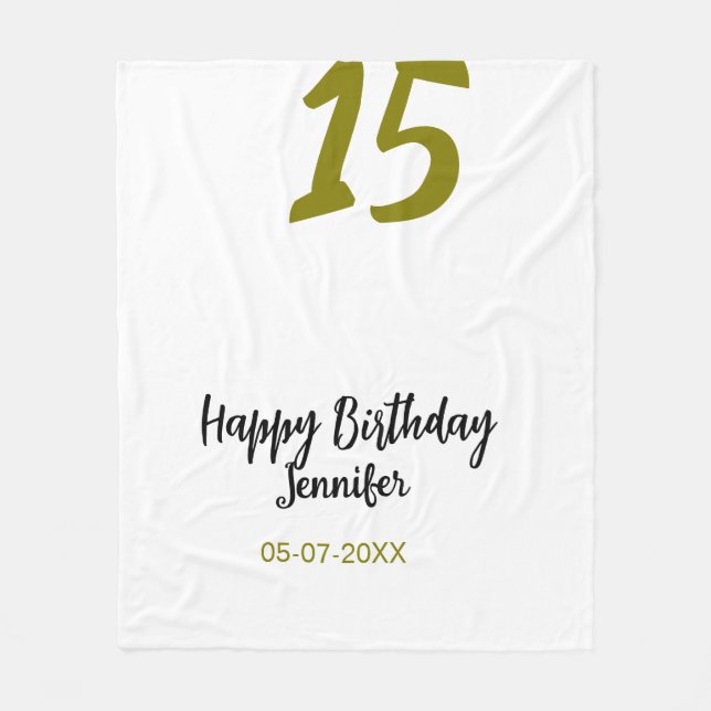 15:e födelsedagsefterfrågan - lägg till datum år g fleecefilt (Framsidan)