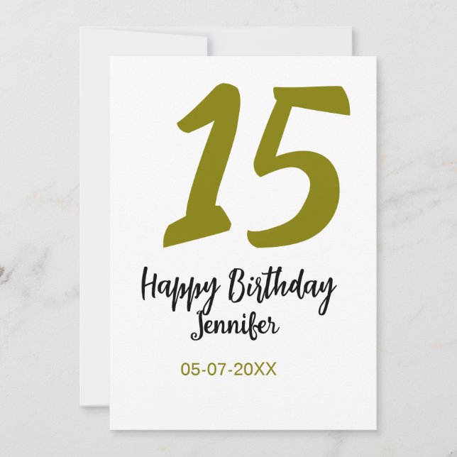 15:e födelsedagsefterfrågan - lägg till datum år g inbjudningar (Framsida)