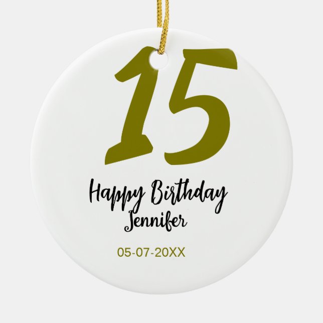 15:e födelsedagsefterfrågan - lägg till datum år g julgransprydnad keramik (Framsidan)