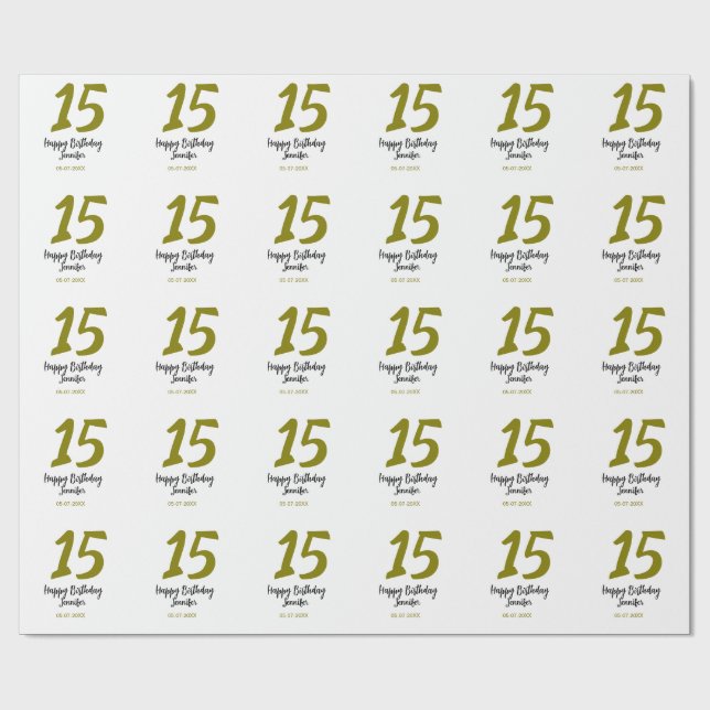 15:e födelsedagsefterfrågan - lägg till datum år g presentpapper (Platt)