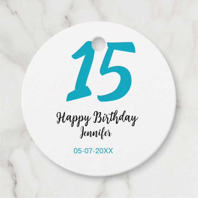 15:e födelsedagsefterfrågan - lägg till datumårlig gåvor etiketter (Framsida)