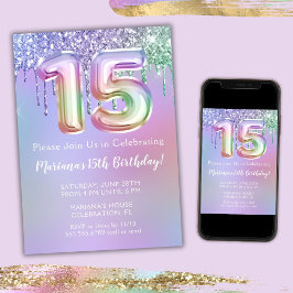 15:e Födelsedagsfest inbjudan Lila Rosa Glitter
